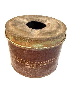 Vintage City Loan & Savings Co Ohio Farmers Advertising Leather Wrapped Metal As